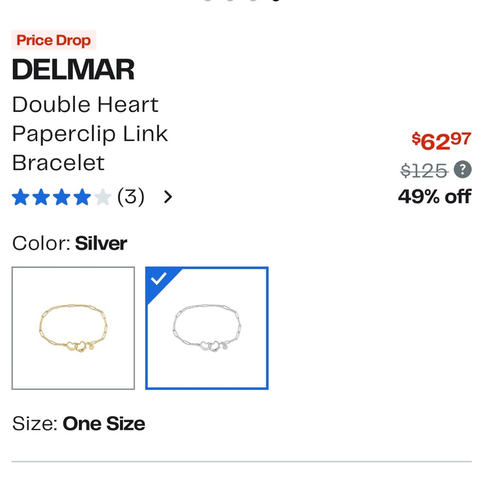 DELMAR 925 Italy Silver Double Heart Paperclip Bracelet - Picture 6 of 9